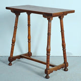 Antique small turned leg accent table, oak