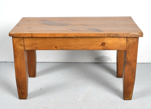 Low antique tapered leg village table, pine