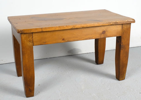 Low antique tapered leg village table, pine