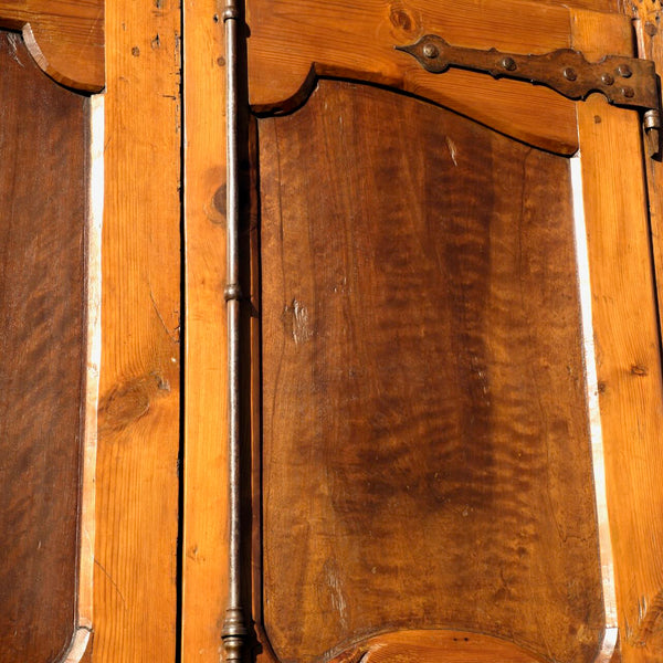 Antique framed two-panel library door, pine with walnut panels