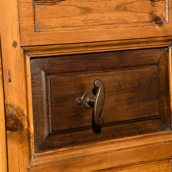 Antique framed two-panel library door, pine with walnut panels