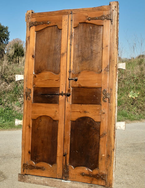 Antique framed two-panel library door, pine with walnut panels