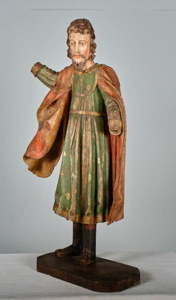 Antique carved and polychromed wood sculpture of Saint Joseph