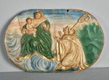 Pair of antique carved and polychromed bas relief panels, “The Visitation” and the “Stigmata of St. Francis”