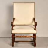 Pair of upholstered antique host and hostess chairs, walnut