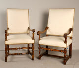 Pair of upholstered antique host and hostess chairs, walnut