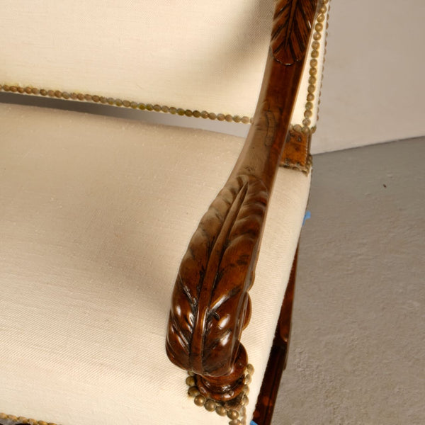 Pair of upholstered antique host and hostess chairs, walnut