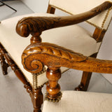 Pair of upholstered antique host and hostess chairs, walnut