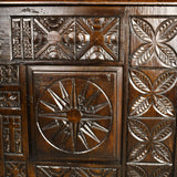 Large heavily carved antique Basque chest, oak
