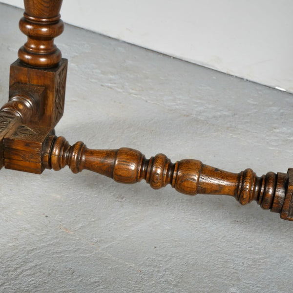 Carved turned leg antique writing table with drawer, chestnut