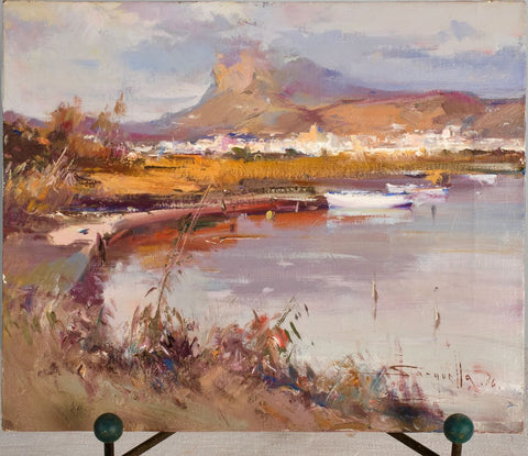 Antique oil on linen, “Costa Brava”, by Josep Sarquella i Escobet