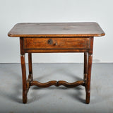 Antique “Mutton horn” leg accent table with drawer, walnut