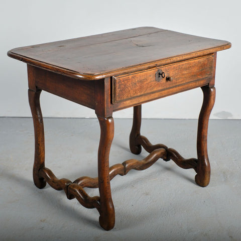 Antique “Mutton horn” leg accent table with drawer, walnut