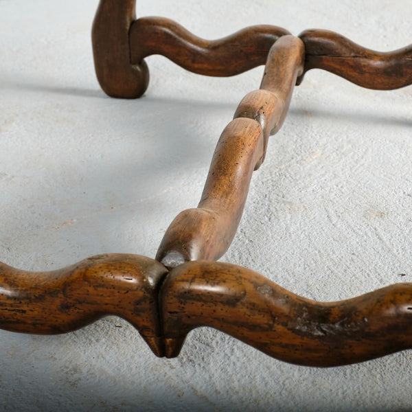 Antique “Mutton horn” leg accent table with drawer, walnut