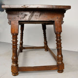 Antique turned leg carved three drawer library table, walnut