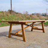 Large antique trestle leg Pyrenees dining / work table, golden poplar