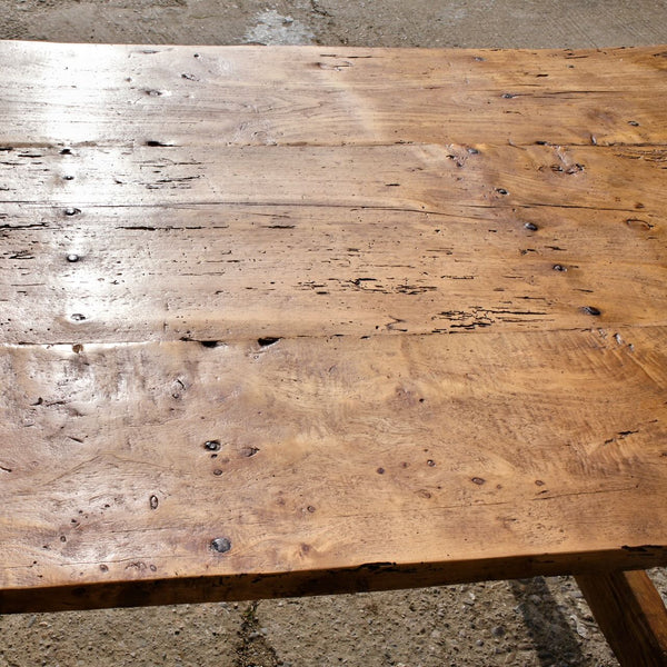 Large antique trestle leg Pyrenees dining / work table, golden poplar