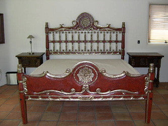 Carved black and and silver leaf king-size “Medallion” bed, cachimbo hardwood
