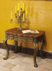 Polychromed and gilt reproduction colonial end table, cachimbo hardwood