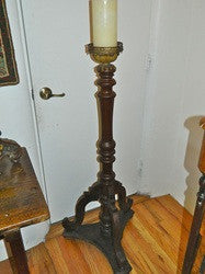 Antique pair of large carved wooden candlesticks