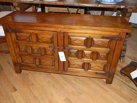 Carved four-door reproduction Spanish colonial sideboard / credenza, cachimbo hardwood