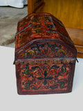 Painted and gilt convex top tooled leather Spanish colonial box