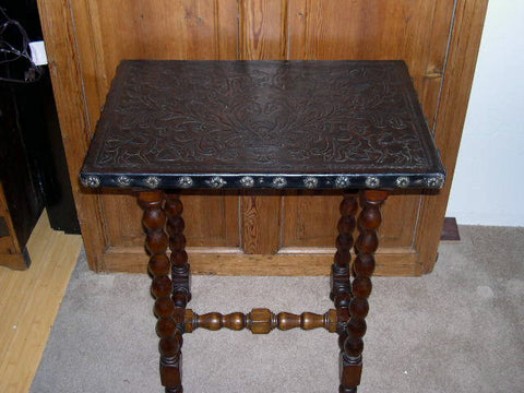 Reproduction tooled leather top rectangular accent table