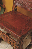 Reproduction carved and tooled leather Spanish colonial side chair, cachimbo hardwood