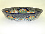 Wavy-edge oval Talavera serving dish, “REYNA”