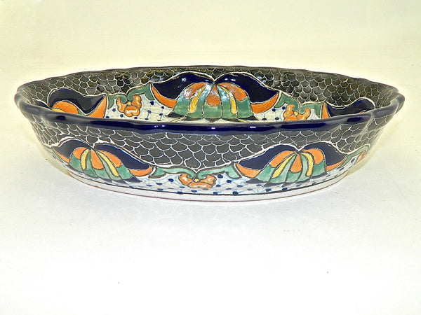 Wavy-edge oval Talavera serving dish, “REYNA”