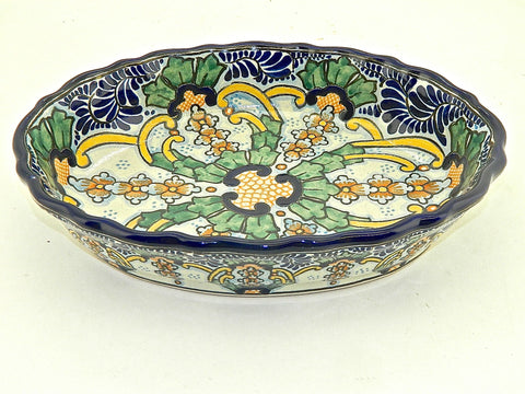 Wavy-edge oval Talavera serving dish, “REYNA ANA”