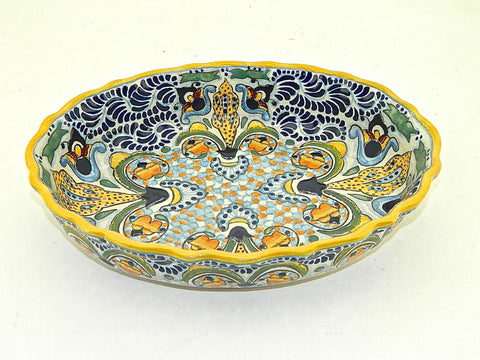 Wavy-edge oval Talavera serving dish, “FLOR DE LIZ”