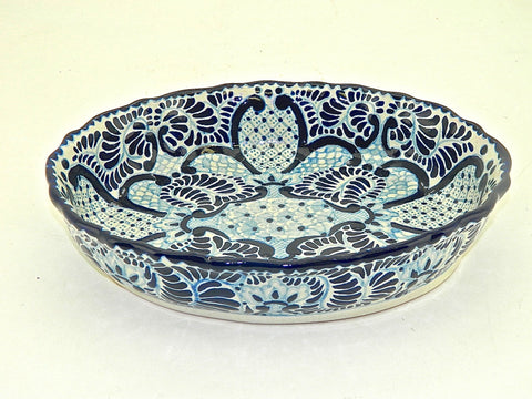 Wavy-edge oval Talavera serving dish, “VIRREY”