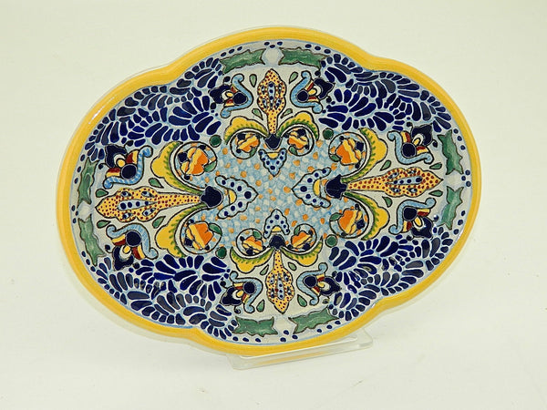 Small Oval Talavera Serving Platter - "FLOR DE LIZ"