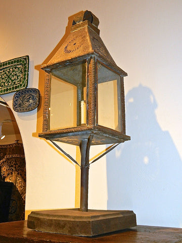 Antique tin Andalusian lantern on stand