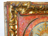 Antique carved, gilt and polychromed sacrarium door, pine
