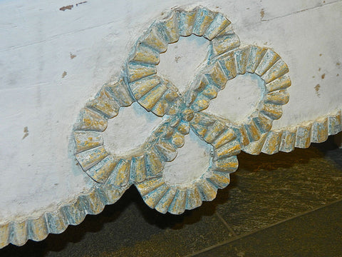 Pair of antique carved and scalloped front console tables
