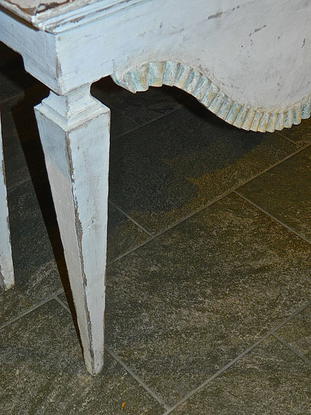 Pair of antique carved and scalloped front console tables