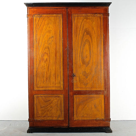 Antique painted "faux bois" single-door cabinet, honey pine