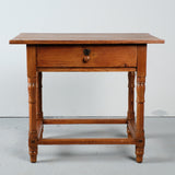 Antique turned leg heart of pine accent table with drawer