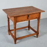 Antique turned leg heart of pine accent table with drawer