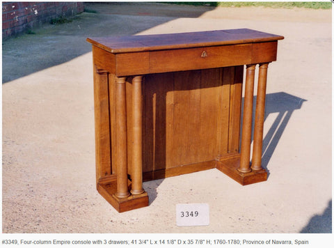 Antique four column, three-drawer Empire console table, oak