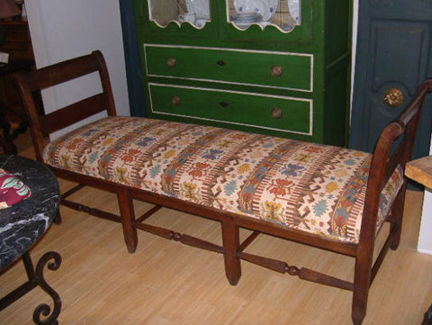Antique upholstered Catalonian settee, beech