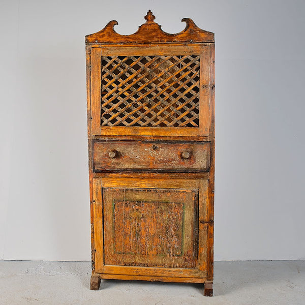 Antique painted two-door, one-drawer Pyrenees pantry cabinet, pine