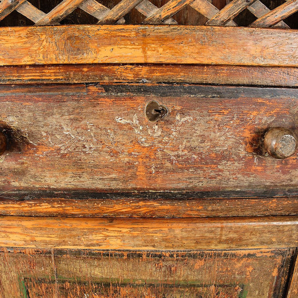 Antique painted two-door, one-drawer Pyrenees pantry cabinet, pine
