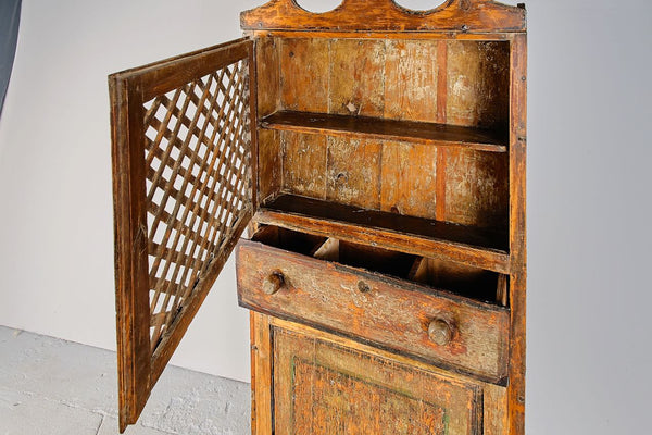Antique painted two-door, one-drawer Pyrenees pantry cabinet, pine